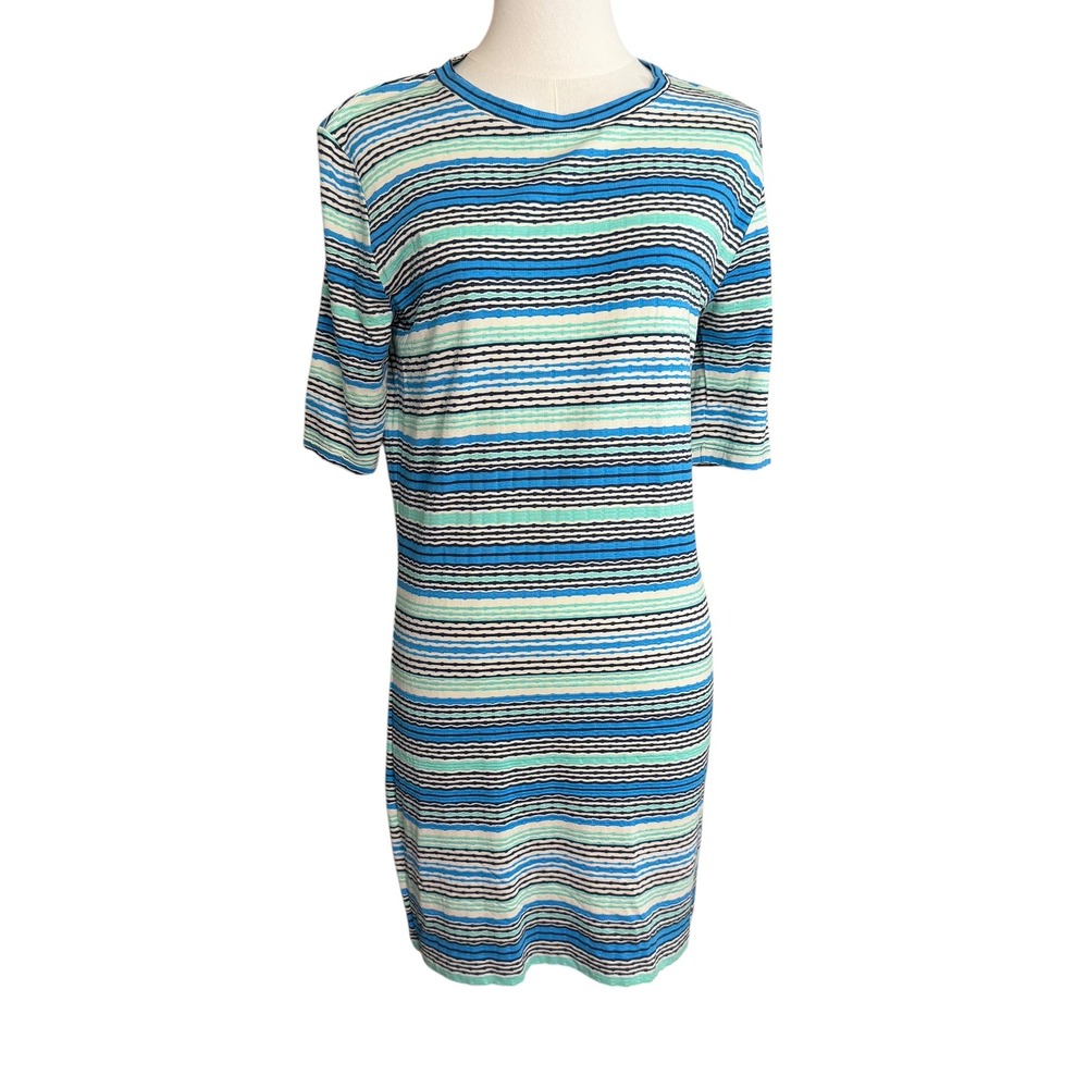 Topshop Womens Blue Green Striped Ribbed Knit T-Shirt Dress Size 10‎